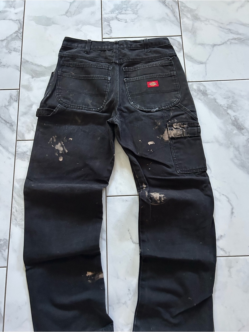y2k Dickies Black Workwear Carpenter Pants Paint Splattered Distressed